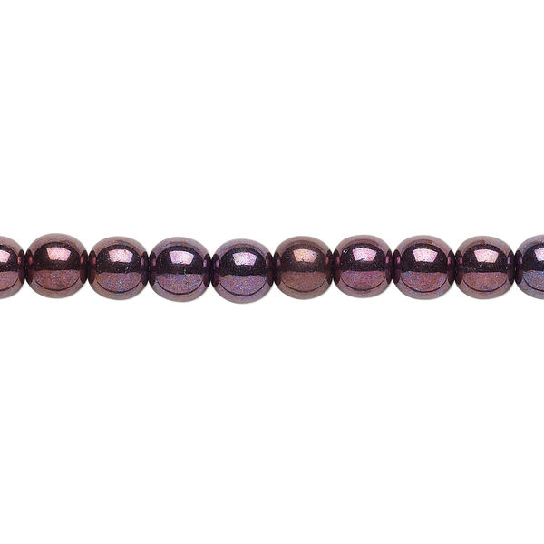 Bead, Czech glass druk, opaque purple luster, 6mm round. Sold per 15-1/2" to 16" strand. image number 0