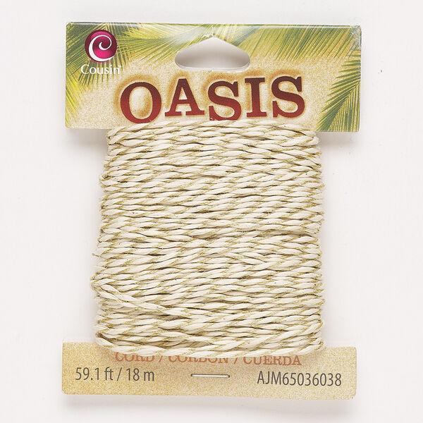 Cord, cotton, tan and gold, 1mm twisted round. Sold per 18-meter pkg. image number 0