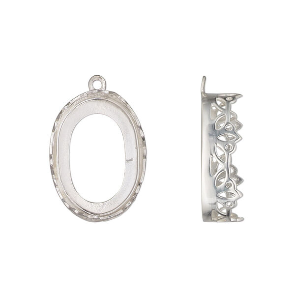 Drop, sterling silver, 19.5x14mm oval with decorative trim and open back with 18x13mm oval cabochon bezel setting. Sold individually. image number 0