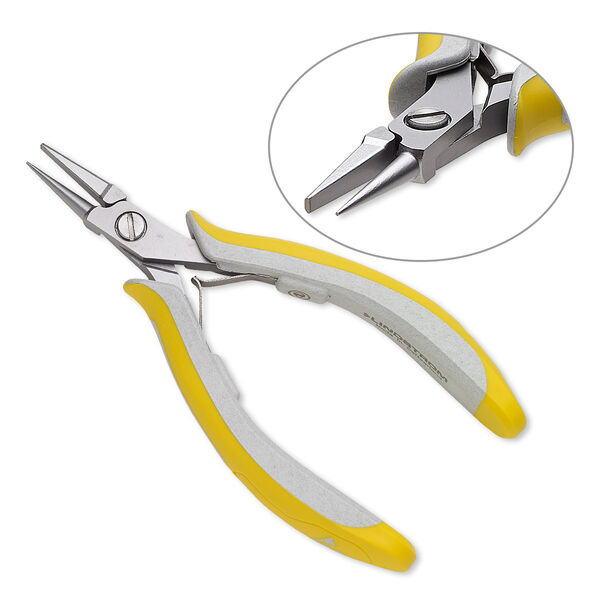 Pliers, Lindstrom® EX series, round-nose and flat-nose, chromium plastic and alloyed steel, yellow and grey, 5-1/4 inches. Sold individually. image number 0