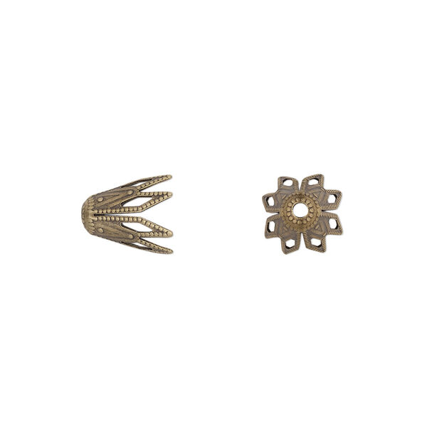 Bead cap, antiqued brass, 9x8mm fancy star, fits 8-10mm bead. Sold per pkg of 50. image number 0