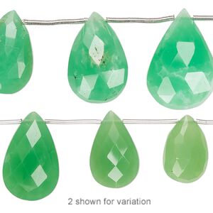 Chrysoprase 1pkg1, hand-cut top-drilled faceted puffed teardrop bead natural 4 inch graduated 12x8mm-18x13mm