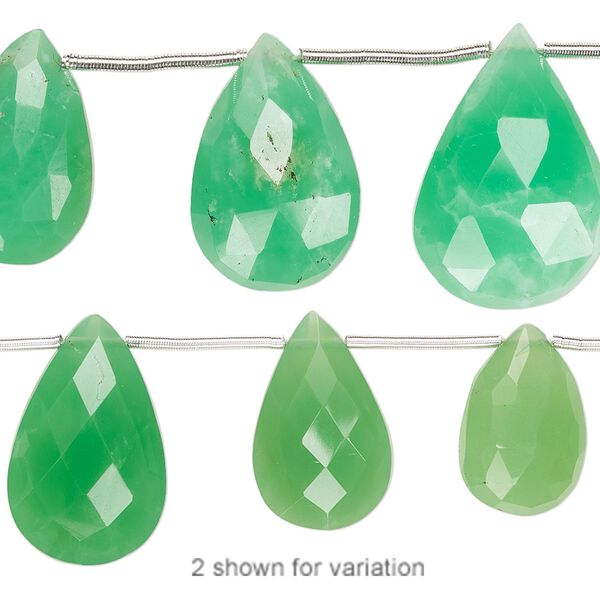 Chrysoprase 1pkg1, hand-cut top-drilled faceted puffed teardrop bead natural 4 inch graduated 12x8mm-18x13mm image number 0