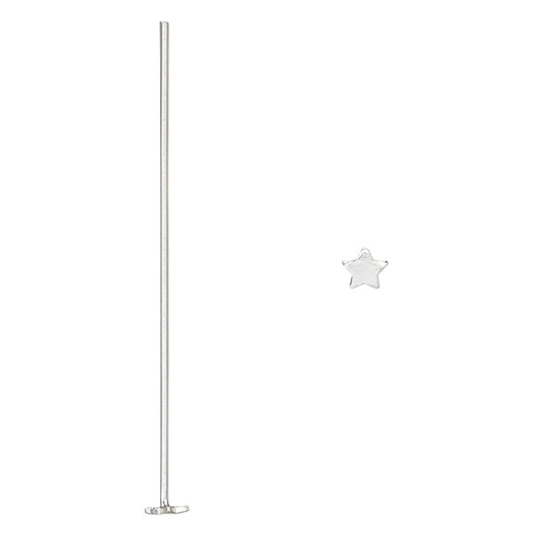 Head pin, sterling silver, 2 inches with 4mm star tip, 22 gauge. Sold per pkg of 20. image number 0