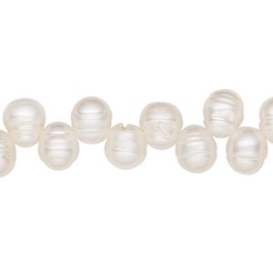 Pearl 1pkg1, cultured freshwater (bleached), white, 8x6mm-10x7mm top-drilled rice, D grade, Mohs hardness 2-1/2 to 4. 15-1/2 to 16 inch strand.