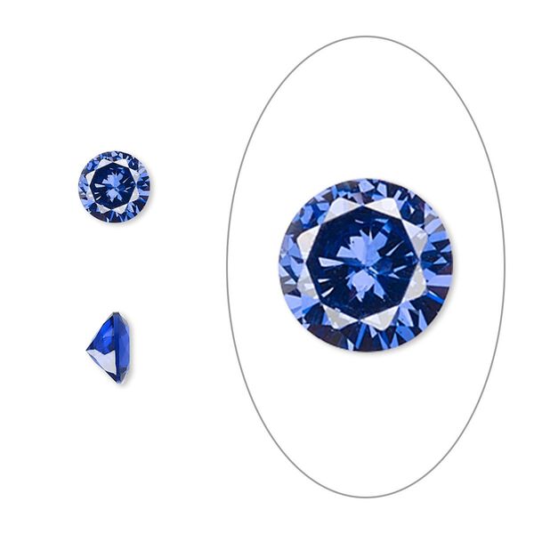 Gem, cubic zirconia, spinel blue, 6mm faceted round, Mohs hardness 8-1/2. Sold per pkg of 2. image number 0