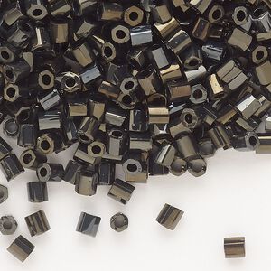 Seed bead, Dyna-Mites™, glass, opaque iris gold, #6 hex 2-cut. Sold per 40-gram pkg.