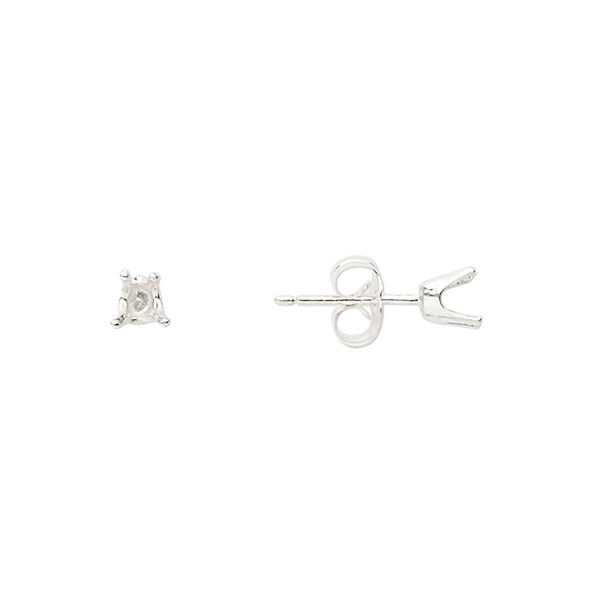 Earstud, Sure-Set™, sterling silver, 4mm 4-prong heart setting. Sold per pair. image number 0