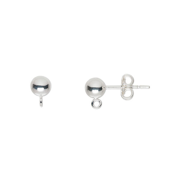 Earstud, sterling silver, 5mm ball with open loop. Sold per pkg of 5 pairs. image number 0