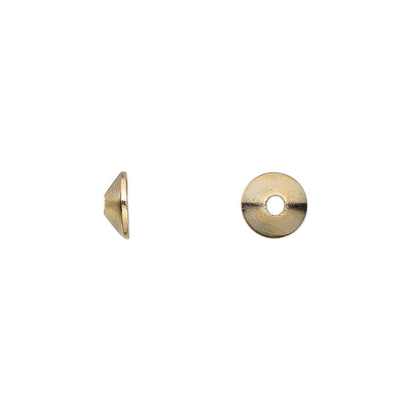 Bead cap, gold-plated steel, 7x2mm cone, fits 8-10mm bead. Sold per 6-1/2 inch strand, approximately 300 bead caps. image number 0