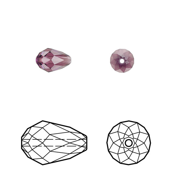 Bead 4pk amethyst, Crystal Passions® 9x6mm teardrop 5500 image number 0