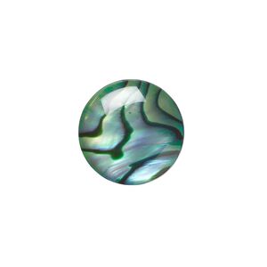 Cabochon, paua shell (coated / dyed), green, 15mm calibrated round, Mohs hardness 3-1/2. Sold per pkg of 4.