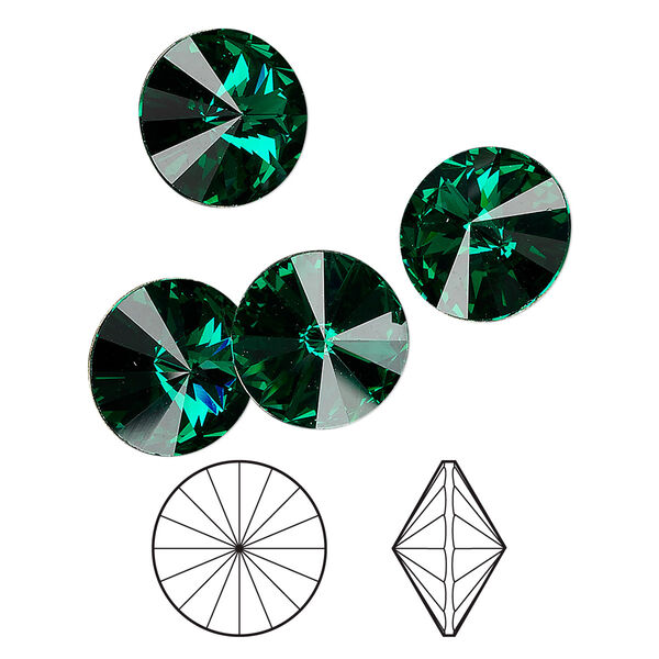 Chaton 4pk emerald foil back, Crystal Passions® 12mm rivoli 1122 image number 0