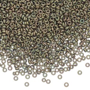 Seed bead, Miyuki, glass, pkg/250g, 2.2x1mm spacer rondelle, opaque iris khaki, (SPR2.2-2035).