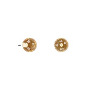 Citrine 1pkg2, half-drilled faceted round bead 6mm