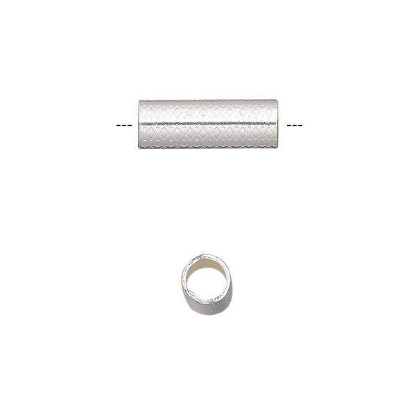 Bead, silver-finished steel, 15x5mm round tube with diamond design. Sold per pkg of 10. image number 0