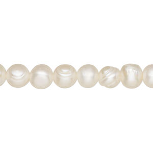 Pearl 1pkg1 freshwater, semi-round / potato, 15 inch white 6-8mm cultured