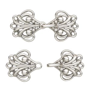 Clasp hook 1pkg1 sterling silver, 30x16mm baroque, antiqued JBB Findings 3-strand