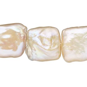Pearl, cultured freshwater (natural), peach, 17-18mm flat square, C grade, Mohs hardness 2-1/2 to 4. Sold per 8-inch strand, approximately 10 beads.