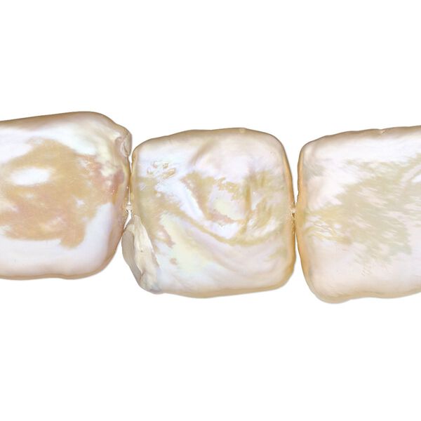 Pearl, cultured freshwater (natural), peach, 17-18mm flat square, C grade, Mohs hardness 2-1/2 to 4. Sold per 8-inch strand, approximately 10 beads. image number 0