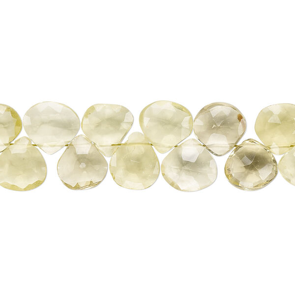 Bead, lemon quartz (heated), 8x8mm-10x10mm hand-cut top-drilled faceted flat teardrop, B grade, Mohs hardness 7. Sold per 4-inch strand. image number 0