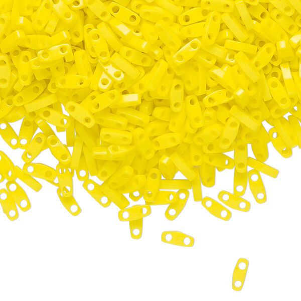 Seed bead, TILA®, glass, pkg/5g, 5x1.2mm quarter tila rectangle, opaque yellow, (QTL-404). image number 0