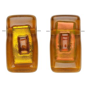 Bead, Paula Radke, dichroic glass, transparent amber and orange, 40x21mm-42x23mm top-drilled stacked rectangle. Sold individually.