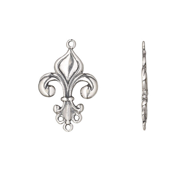 Drop, antiqued sterling silver, 19x15mm fleur-de-lis with 3 loops. Sold individually. image number 0