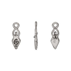 Charm, pewter (tin-based alloy), pkg/1, antiqued, 13x5mm 2-sided goddess with spiral.