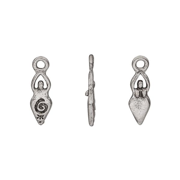 Charm, pewter (tin-based alloy), pkg/1, antiqued, 13x5mm 2-sided goddess with spiral. image number 0