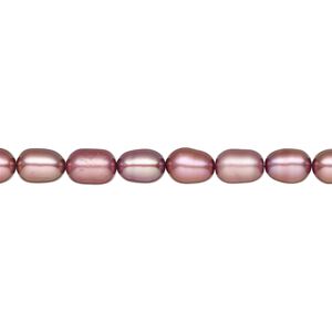 Pearl, cultured freshwater (dyed), cerise, 4-6mm rice, B- grade, Mohs hardness 2-1/2 to 4. Sold per 15-inch strand.