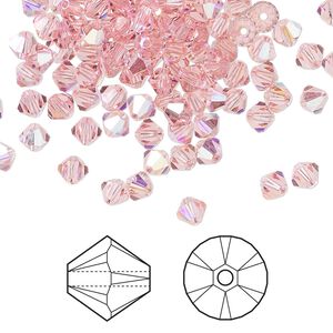 Bead 144pk light rose AB, Crystal Passions® 4mm bicone 5328