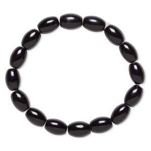 Bracelet, stretch, glass, opaque black, 9x7mm-11x8mm barrel, 6-1/2 inches. Sold individually.