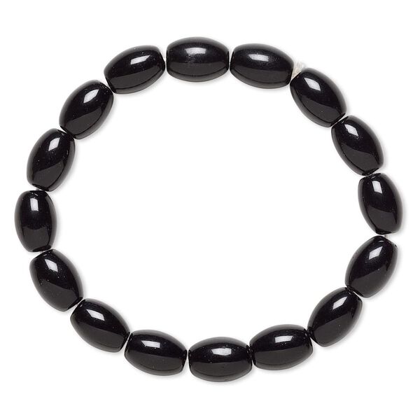Bracelet, stretch, glass, opaque black, 9x7mm-11x8mm barrel, 6-1/2 inches. Sold individually. image number 0