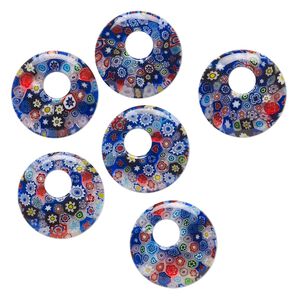 Component, millefiori glass, translucent multicolored, 18-21mm undrilled go-go with flower design. Sold per pkg of 6.