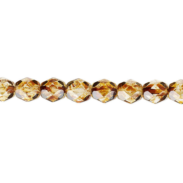 Bead, Czech fire-polished glass, tortoise gold, 6mm faceted round. Sold per 15-1/2" to 16" strand, approximately 65 beads. image number 0
