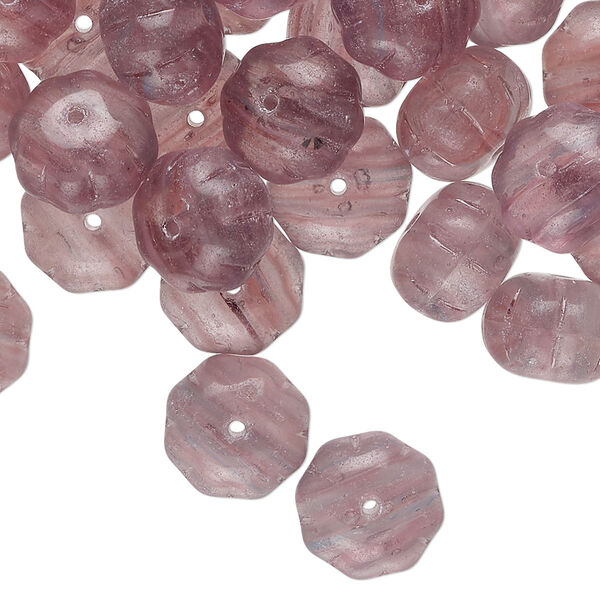Bead, Czech pressed glass, translucent purple, 11x8mm flower rondelle. Sold per 2-ounce pkg, approximately 45 beads. image number 0