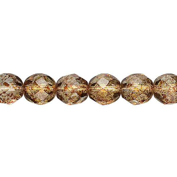 Bead, Czech fire-polished glass, tortoise gold, 8mm faceted round. Sold per 15-1/2" to 16" strand, approximately 50 beads. image number 0