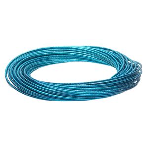 Bracelet, bangle, painted steel, metallic light blue, 12mm wide with (40) interlocking textured bands, 8 inches. Sold individually.