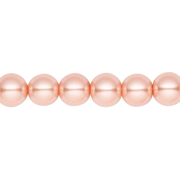 Bead, crystal pearl, peach, 8mm round. Sold per pkg of (2) 15-1/2" to 16" strands, approximately 100 beads. image number 0
