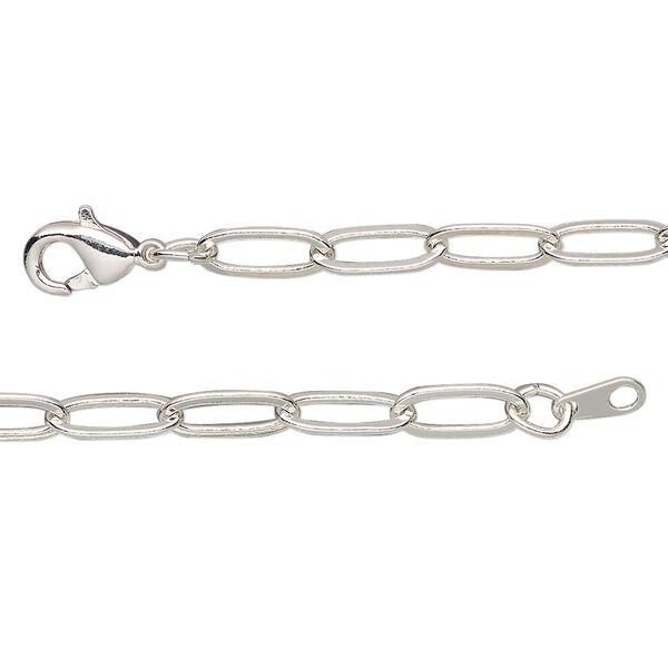 Chain, silver-plated brass, 3.8mm paperclip, 18 inches with lobster claw clasp. Sold individually. image number 0