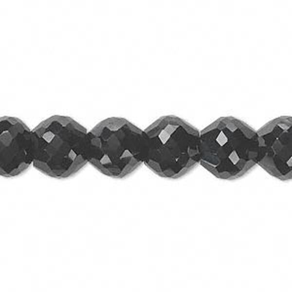 Bead, black onyx (dyed), 10x8mm hand-cut faceted rondelle, B grade, Mohs hardness 6-1/2 to 7. Sold per pkg of 10. image number 0