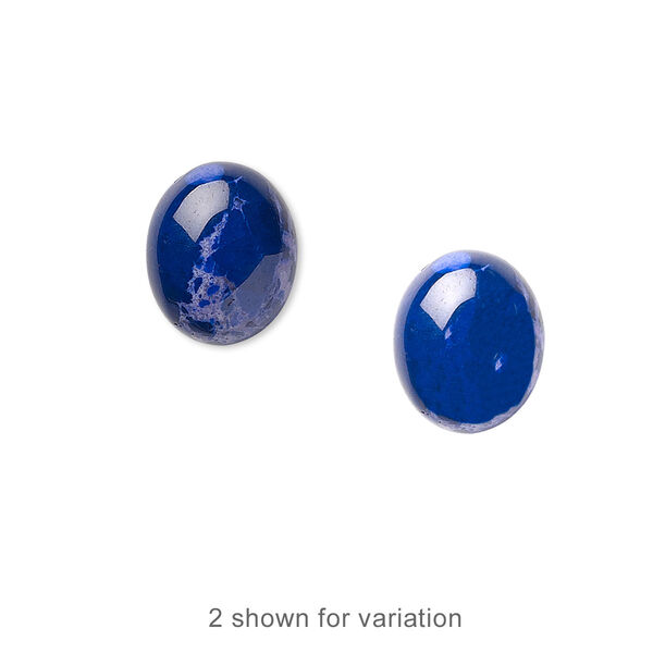 Cabochon, howlite (dyed), lapis blue, 12x10mm calibrated oval, B grade, Mohs hardness 3 to 3-1/2. Sold per pkg of 6. image number 0