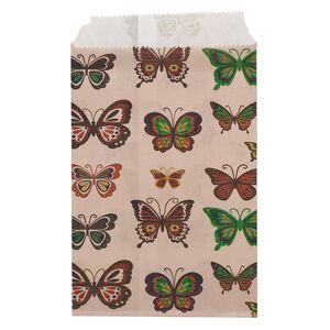 Bag, paper, multicolored, 6x4 inches with butterfly design and scalloped top edge. Sold per pkg of 100.