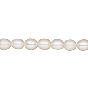 Pearl, White Lotus™, cultured freshwater (bleached), white, 5-5.5mm rice, C grade, Mohs hardness 2-1/2 to 4. Sold per 15-1/2" to 16" strand.