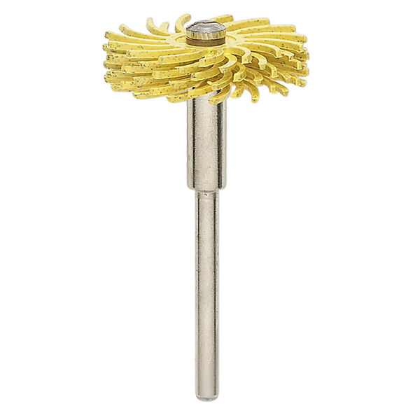 Bristle brush, 3M™ Scotch-Brite™, plastic and steel, yellow, 80-grit bristles, 1 inch with 2 x 1/8 inch shank for Jooltool™. Sold individually. image number 0