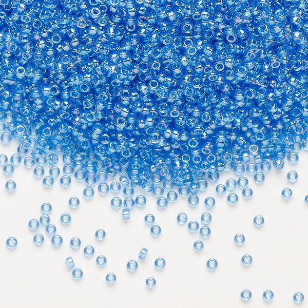 Seed bead, Miyuki, glass, pkg/35g, #15 rocaille, translucent rainbow light blue (RR-261). image number 0