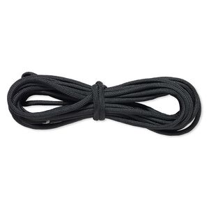 Cord, nylon parachute, black, 4mm round, 550-pound test. Sold per pkg of 16 feet.