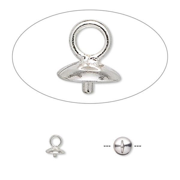 Cup, sterling silver, 4.5mm cup with 2mm peg, fits 5-10mm bead. Sold per pkg of 4. image number 0