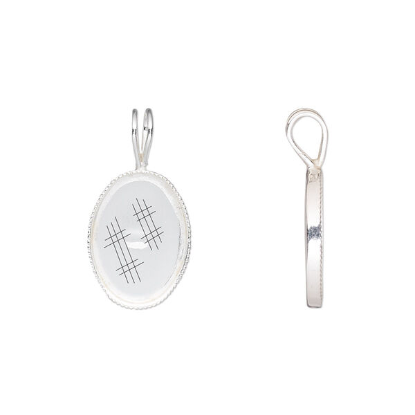 Pendant, sterling silver, 14x10mm oval setting. Sold per pkg of 2. image number 0